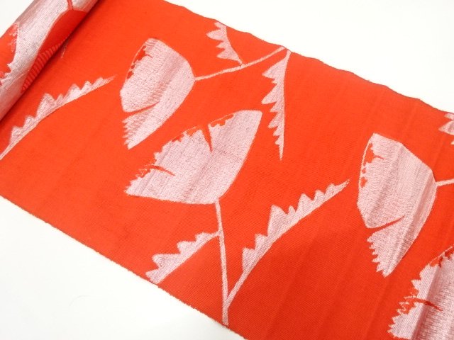 JAPANESE KIMONO / ANTIQUE FLORAL PATTERN WOVEN- 8-SUN OBI FABRIC BOLT